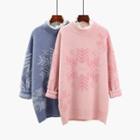 Mock Neck Lace-trim Snowflake Print Sweater