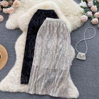 High-waist Sequin A-line Maxi Skirt