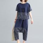 Set: Short-sleeve Print Panel T-shirt + Harem Pants