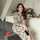 Puff-shoulder Floral Long Dress