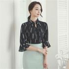Frill-sleeve Patterned Blouse