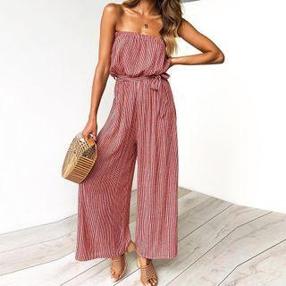 Strapless Striped Wide-leg Jumpsuit