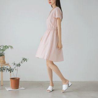 Short-sleeve Lace-trim A-line Dress