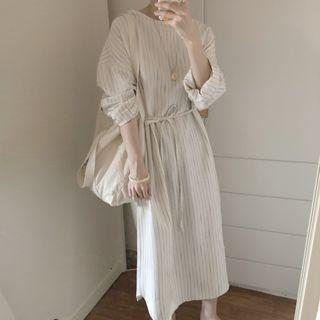 Striped Long-sleeve Midi Dress Off-white - One Size