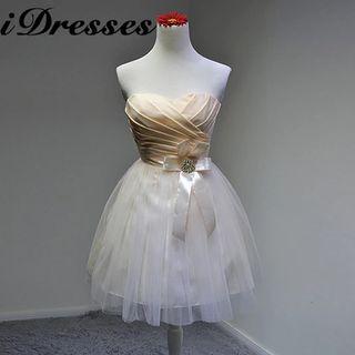 Strapless Ruched Tulle Bridesmaid Dress