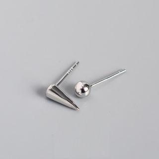 925 Sterling Silver Bead & Stud Earring 1 Pair - Silver - One Size