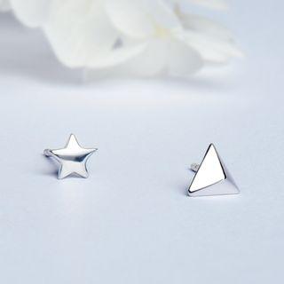 925 Sterling Silver Non-matching Triangle & Star Earring 1 Pair - 925 Silver - Silver - One Size