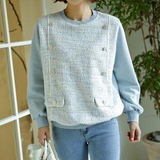 Button-trim Tweed Panel Top