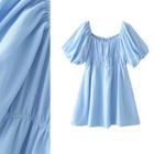 Plain Puff Sleeve A-line Mini Dress