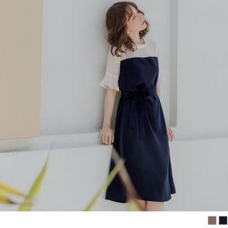 Tie-waist Panel Frilled Midi Dress