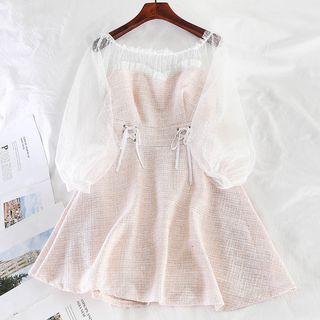 Off-shoulder Dotted Mesh Dress