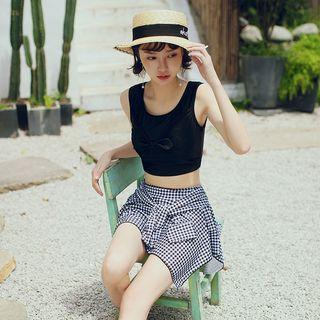 Set: Bow Bikini Top + Gingham Swim Skirt