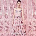 Bird Print Spaghetti-strap Maxi Dress