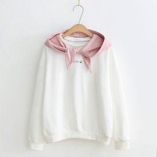 Tie Neck Hoodie White - One Size