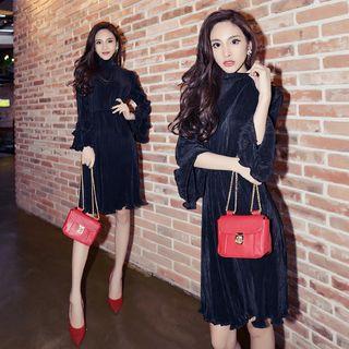 Long-sleeve Pleated Glitter Dress