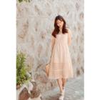 Short-sleeve Lace-overlay Midi Dress