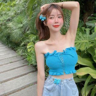 Strapless Ruffled Crop Top