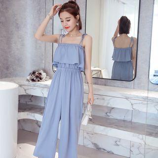 Cropped Strappy Wide Leg Jumpsuit