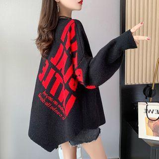 Lettering Asymmetrical Hem Sweater