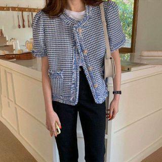 Short-sleeve Houndstooth Coat