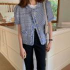 Short-sleeve Houndstooth Coat