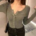 Buttoned Cropped Long-sleeve Top