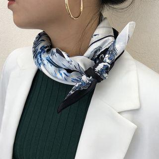 Waves Print Silk Scarf Blue - 120x40 - O7