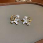Butterfly Faux Pearl Alloy Earring 1 Pair - Gold & White - One Size