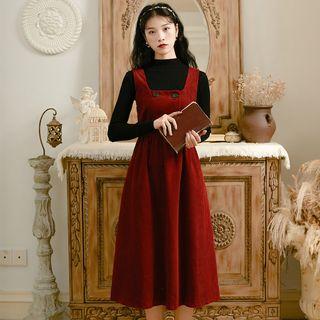 Set: Turtleneck Long-sleeve Top + Midi Jumper Dress