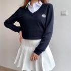 Mock Two-piece Long-sleeve Collared Crop Top