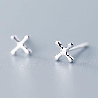 925 Sterling Silver Polished Cross Earring 1 Pair - One Size