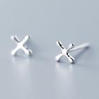 925 Sterling Silver Polished Cross Earring 1 Pair - One Size