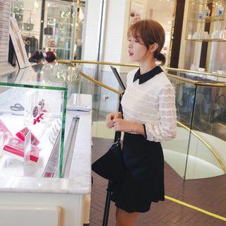 Contrast Collar 3/4-sleeve Lace Top