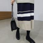 Color-block Accordion-pleat Long Skirt