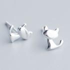 Cat Stud Earring 1 Pair - S925 Silver - Silver - One Size