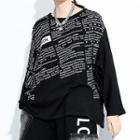 Lettering Batwing-sleeve Pullover Black - One Size