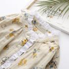 Eyelet Trim Floral Print Shirt Yellow Floral - Beige - One Size