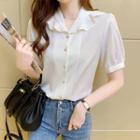 Short-sleeve Chiffon Wood Ear Trim Lapel Shirt