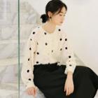 Scallop Trim Dotted Blouse Black Dots - Off-white - One Size