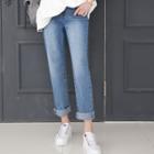 Plain Washed Straight-cut Jeans