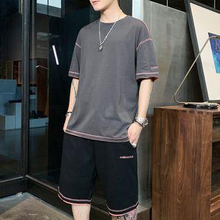 Set: Contrast-stitching Short-sleeve T-shirt + Shorts