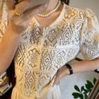 Short-sleeve Eyelet Button Top