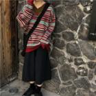 Striped Cardigan / Midi A-line Skirt