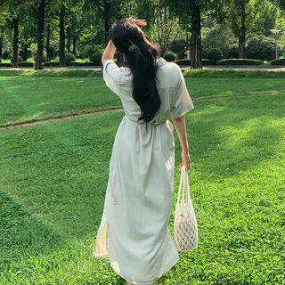 Half-placket Midi Shirtdress With Sash