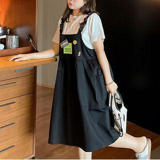Smiley Face Print Midi A-line Overall Dress