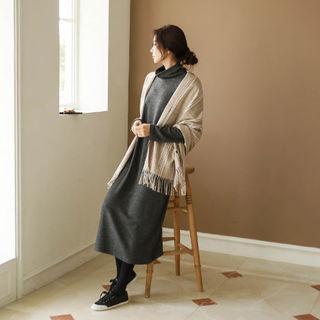 High-neck Fleece-lined Long Dress