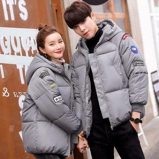 Couple Matching Patched Hooded Padded Jacket