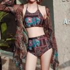 Set: Elephant Print High-waist Bikini + Cover-up