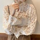 Long-sleeve Lace Top Robe - Almond - One Size