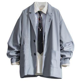 Lettering Embroidered Single-breasted Blazer
